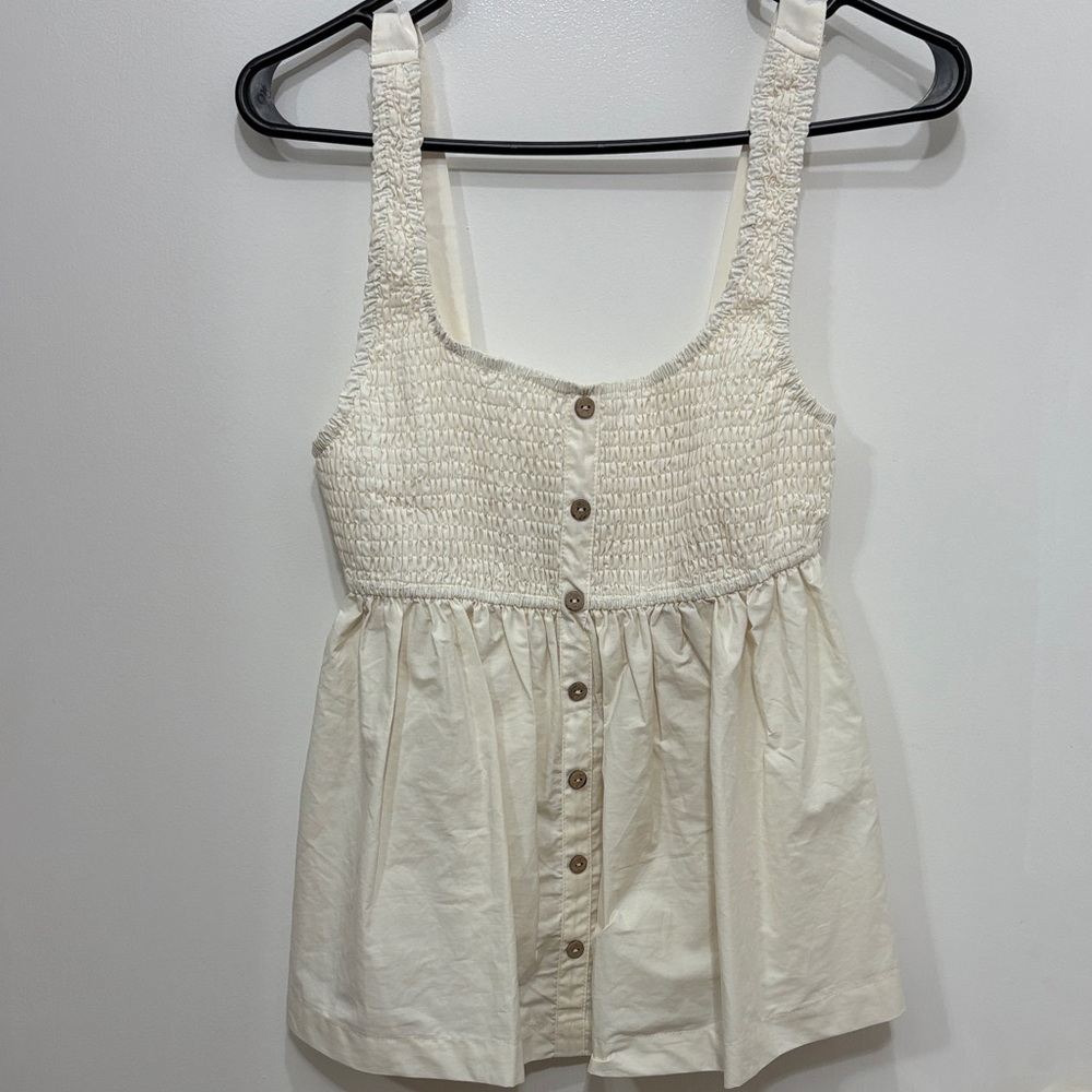 Elegant Cream Smocked Women's Blouse